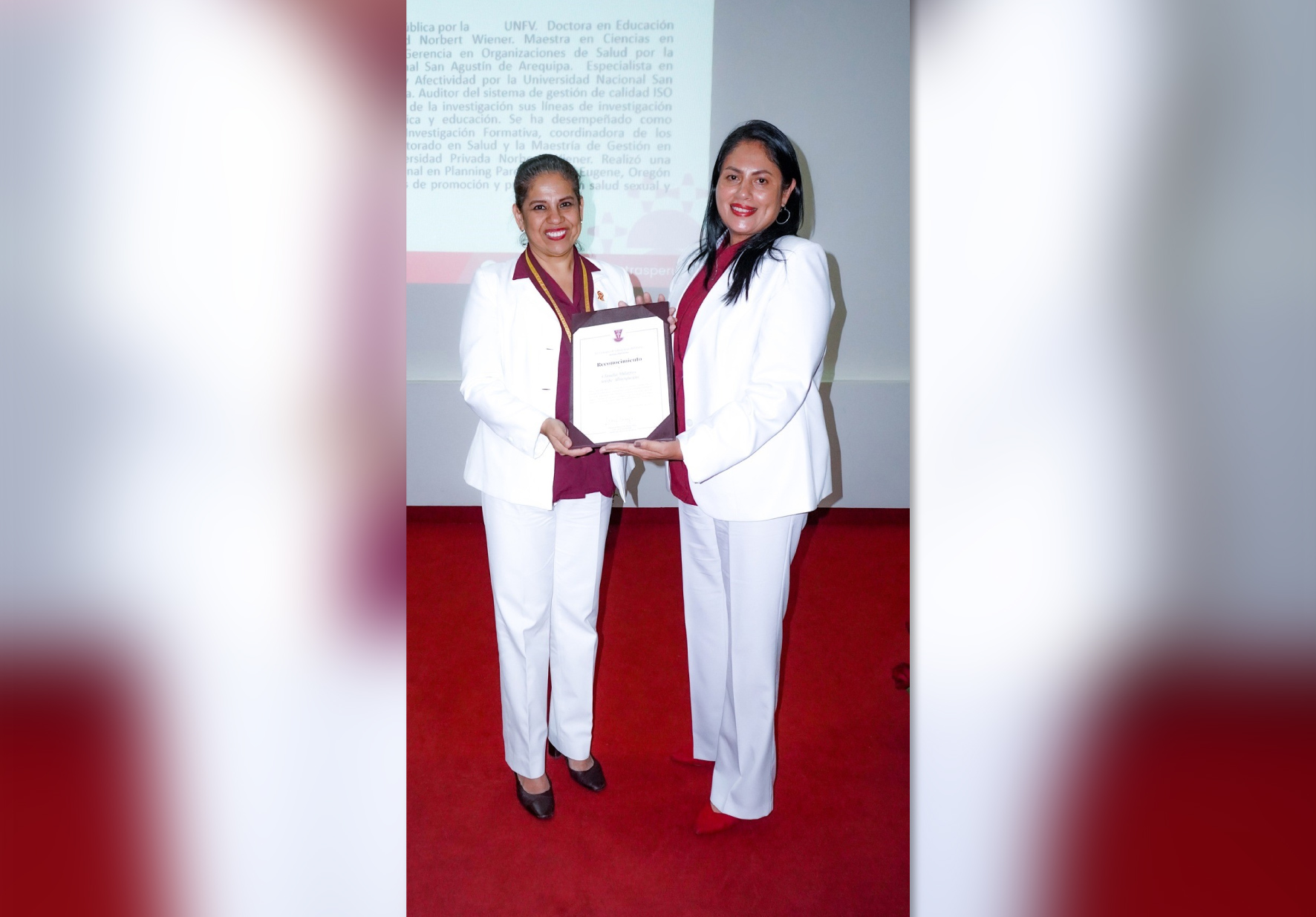DIRECTORA DE CENTROS DE INVESTIGACIÓN DE  NORBERT WIENER RECIBIÓ RECONOCIMIENTO DEL COLEGIO DE OBSTETRAS DEL PERÚ